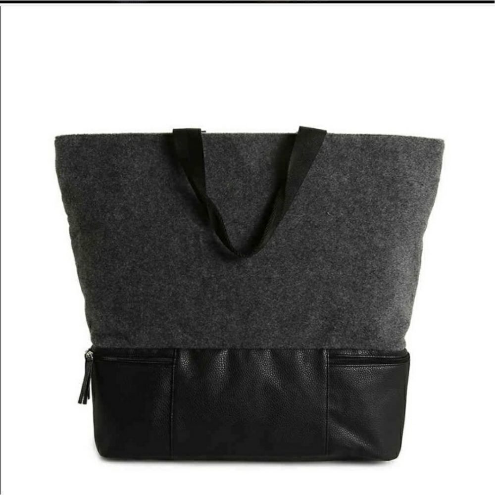 Black / Grey Tote With Underneath Zipper Storage / Gym Bag